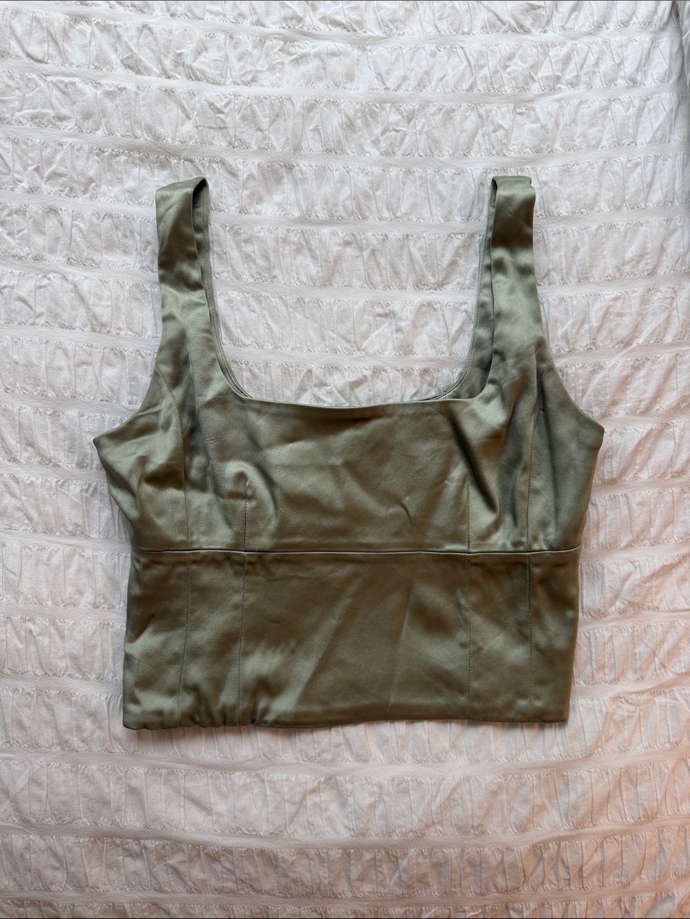 Aritzia Wilfred XS Satin Square-Neck Crop Top in sage green